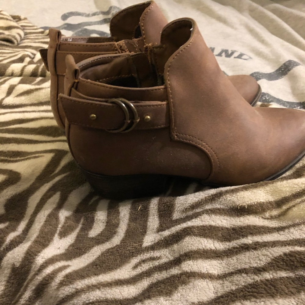Tan low heel booties